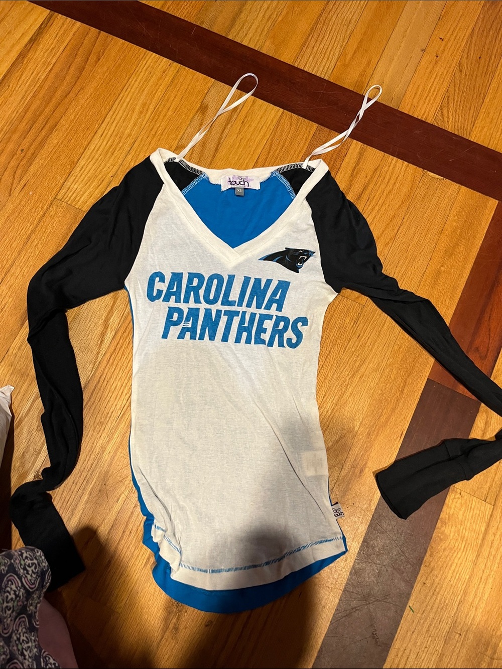 Carolina Panthers Girls' White & Black Long Sleeve Layered Tank Top
